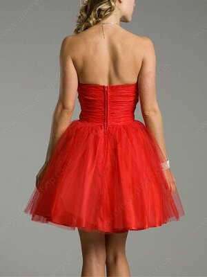 Ball Gown Sweetheart Tulle Short/Mini Sleeveless Pleats Prom Dresses #02013294