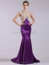 Trumpet/Mermaid Scoop Satin Sweep Train Rhinestone Evening Dresses #02023207