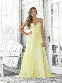 A-line Sweetheart Chiffon Floor-length Sleeveless Beading Prom Dresses #02013424