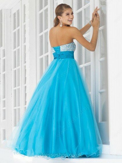 Great A-line Sweetheart Tulle with Beading Blue Prom Dresses #02013430