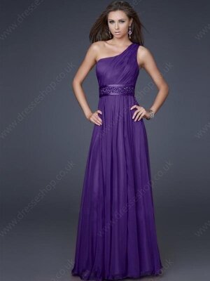 A-line One Shoulder Chiffon Floor-length Sleeveless Rhinestone Prom Dresses #02013432