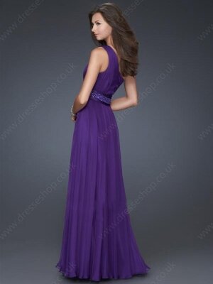 A-line One Shoulder Chiffon Floor-length Sleeveless Rhinestone Prom Dresses #02013432