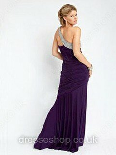 Trumpet/Mermaid One Shoulder Elastic Woven Satin Floor-length Beading Prom Dresses #02013442
