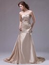 Sheath/Column Sweetheart Elastic Woven Satin Sweep Train Ruffles Evening Dresses #02023225