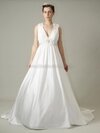 Ball Gown V-neck Satin Sweep Train Beading Wedding Dresses