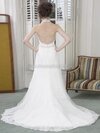 A-line Halter Lace Sweep Train Beading Wedding Dresses #00015438