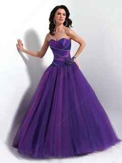 Ball Gown Sweetheart Organza Floor-length Flower(s) Prom Dresses #02014509