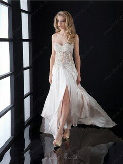 Nice Silk-like Satin Sweetheart with Appliques Lace Ivory Split Front Prom Dress #02014533