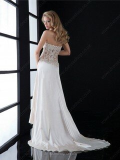 Nice Silk-like Satin Sweetheart with Appliques Lace Ivory Split Front Prom Dress #02014533