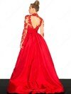 Ball Gown Red Taffeta Appliques Lace Long Sleeve High Neck Prom Dress #02014571