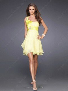 Pretty Daffodil Chiffon with Beading Short/Mini One Shoulder Prom Dresses #02014660