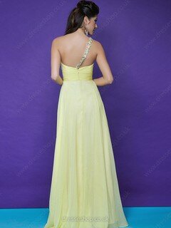 A-line One Shoulder Chiffon Floor-length Sleeveless Beading Prom Dresses#02011694