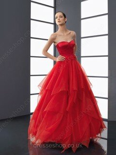 Sweetheart Floor-length Beautiful Tiered Organza Red Prom Dress #02013481
