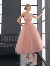 A-line Strapless Tulle Tea-length Sleeveless Pleats Prom Dresses #02013482