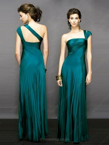 Wholesale Green Silk-like Satin Ruffles A-line One Shoulder Prom Dress #02023240
