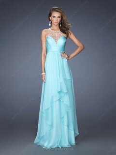 A-line Jewel Chiffon Floor-length Beading Prom Dresses #02014487