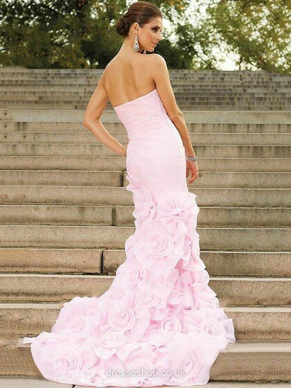 Pink Organza Flower(s) Sweetheart Girls Sheath/Column Split Front Prom Dress #02014708