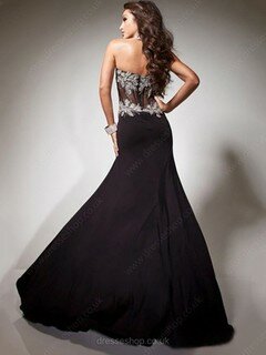 Black Sweetheart Chiffon Tulle Appliques Lace Elegant Sheath/Column Prom Dress #02014747
