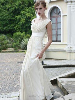 Beautiful Cowl Neck Chiffon Floor-length Beading Ivory Prom Dress #02014764