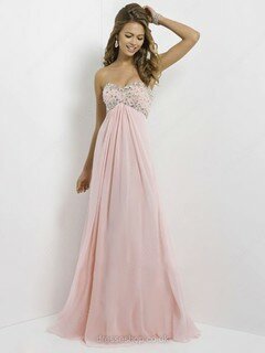 Girls Empire Pearl Pink Chiffon Beading Sweetheart Open Back Prom Dress #02014783