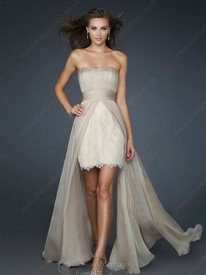 Wholesale Chiffon with Lace Floor-length Strapless Prom Dresses #02014797