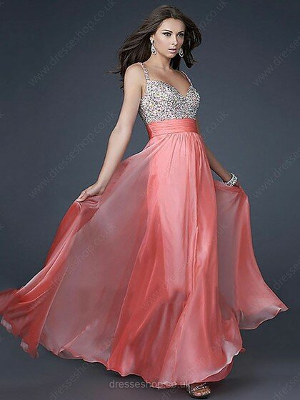 Famous V-neck Straps Chiffon with Sequins A-line Open Back Prom Dresses #02014798