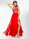A-line One Shoulder Chiffon Tulle Floor-length Rhinestone Prom Dresses #02014804