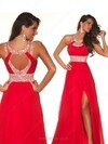 A-line Jewel Chiffon Sweep Train Split Front Prom Dresses