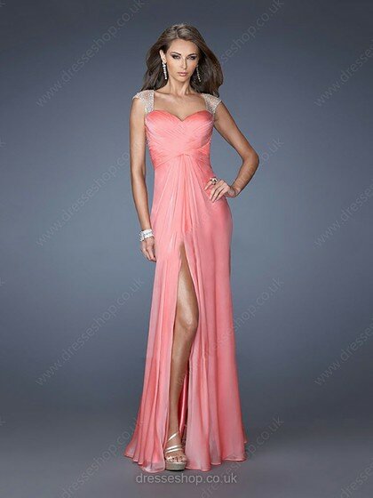 Split Front Pink Sheath/Column Sweetheart Chiffon Beading Backless Fashion Prom Dresses #02014838