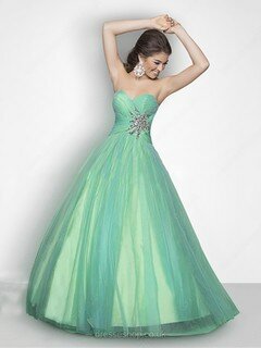 Sweetheart Sage Tulle Beading Ball Gown Discounted Prom Dress #02014839