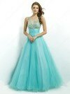 Ladies Emerald Tulle Scoop Neck Beading Sleeveless Ball Gown Prom Dresses #02014840