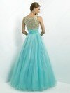 Ladies Emerald Tulle Scoop Neck Beading Sleeveless Ball Gown Prom Dresses #02014840