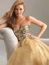 Sweetheart Gold Tulle with Sequins Princess Sparkly Prom Dress #02014902