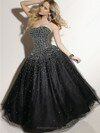 Floor-length Sweetheart Lace-up Black Tulle Sequins Sparkly Prom Dresses #02071920