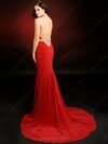 Backless Sheath/Column Halter Chiffon Beading Split Front Red Prom Dress #02015095