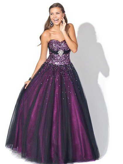 Elegant Princess Sweetheart Tulle with Beading Grape Prom Dresses #02015136