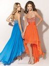 High Low Sweetheart Orange Chiffon Beading Asymmetrical Prom Dresses #02042361