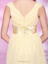 V-neck Chiffon with Bow Modest Knee-length Light Yellow Prom Dress #02042387