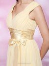 V-neck Chiffon with Bow Modest Knee-length Light Yellow Prom Dress #02042387