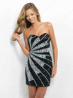 Sparkly Black Satin Short/Mini Crystal Detailing Sheath/Column Prom Dresses #02042412