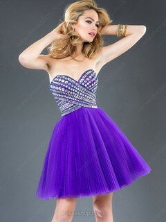 Exclusive Pleats Tulle Crystal Detailing Sweetheart Backless Short/Mini Prom Dress #02042414