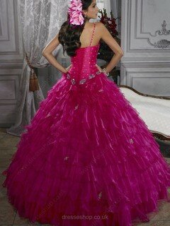 Ball Gown Spaghetti Straps Organza Floor-length Tiered Quinceanera Dresses #02071930