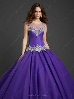 Scoop Neck Cap Straps Grape Taffeta Sequins Ball Gown Prom Dress #02071942