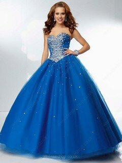 Fashion Royal Blue Tulle Beading Sweetheart Ball Gown Prom Dress #02071963