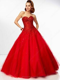Ball Gown Tulle with Crystal Detailing Lace-up Sweetheart Red Prom Dresses #02071964