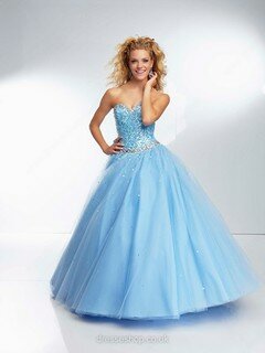 Hot Ball Gown Sweetheart Tulle with Beading Lace-up Blue Prom Dresses #02071976