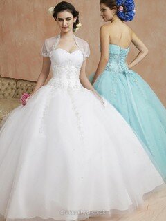 White Satin Tulle Sweetheart Lace-up Appliques Lace Floor-length Prom Dress #02072035