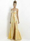 Split Front Fuchsia Sequined Sweep Train Sheath/Column Backless Prom Dresses #02015258