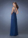 Dark Navy Chiffon Tulle A-line Great Appliques Lace V-neck Prom Dress #02023317