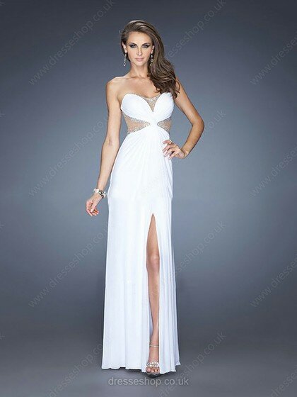 Sheath/Column White Chiffon Tulle Beading Sweetheart Prom Dresses #02023331